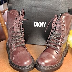 DKNY 6 Women's Leather Brown Lace-Up Combat Boots